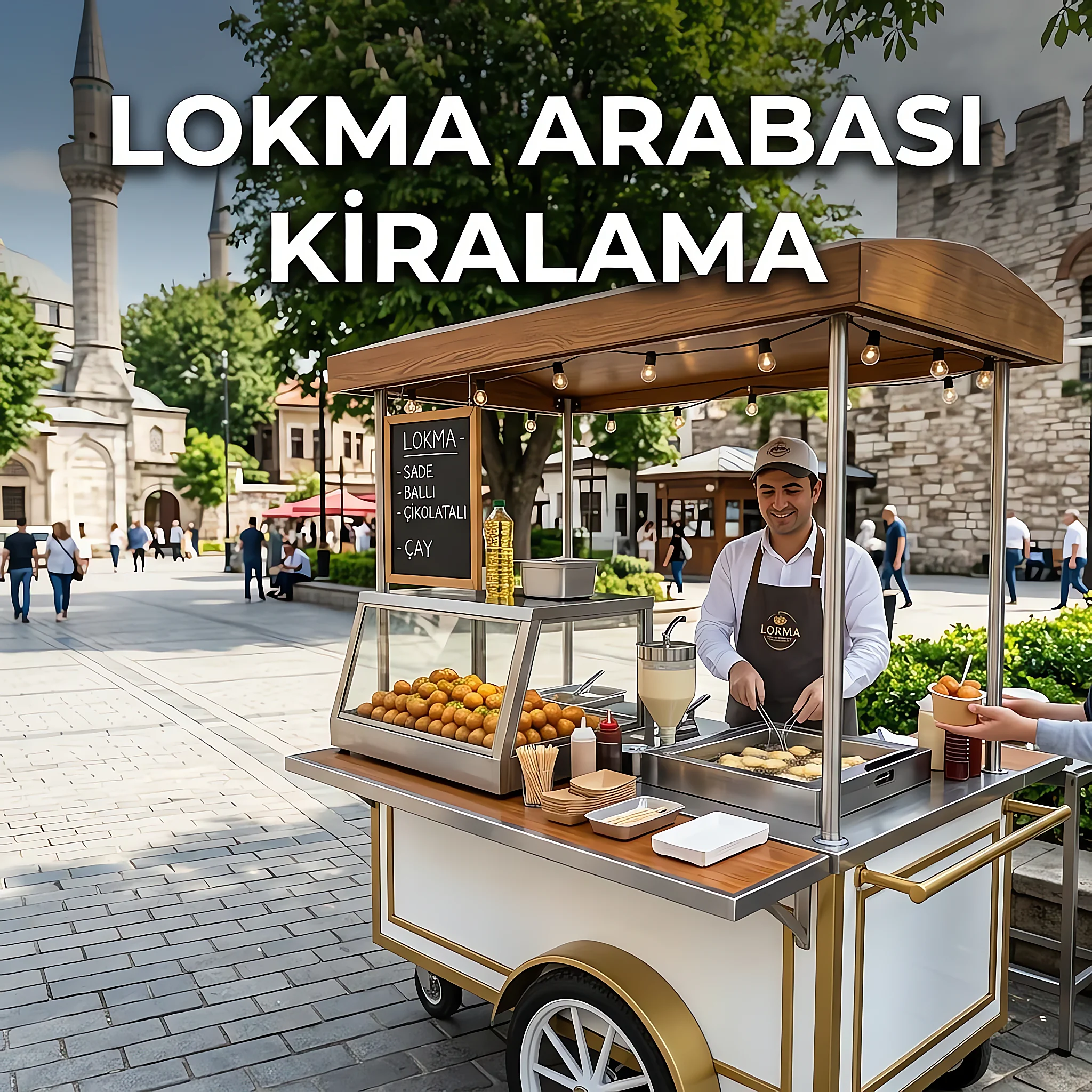 Cami önünde mevlit niyetiyle kurulan kiralık lokma standı